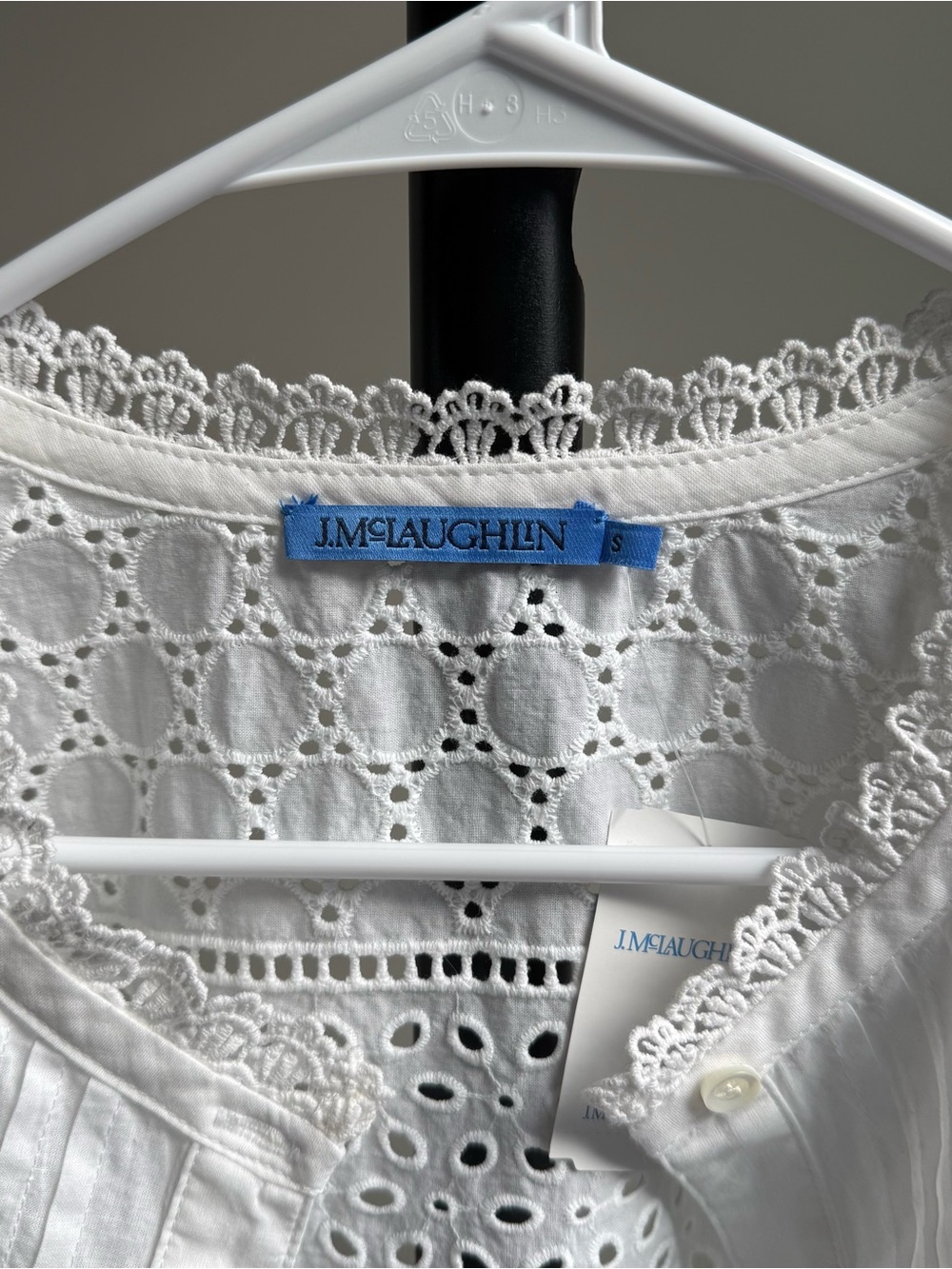 J. McLaughlin White Eyelet Cotton Button-Front Blouse - Picture 3 of 4